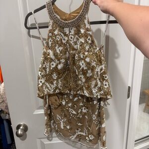 Sherri Hill Gold and White Formal Dress